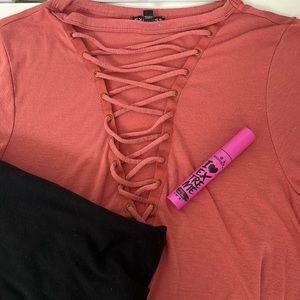 Express Brand Pink V-neck Pattern Top